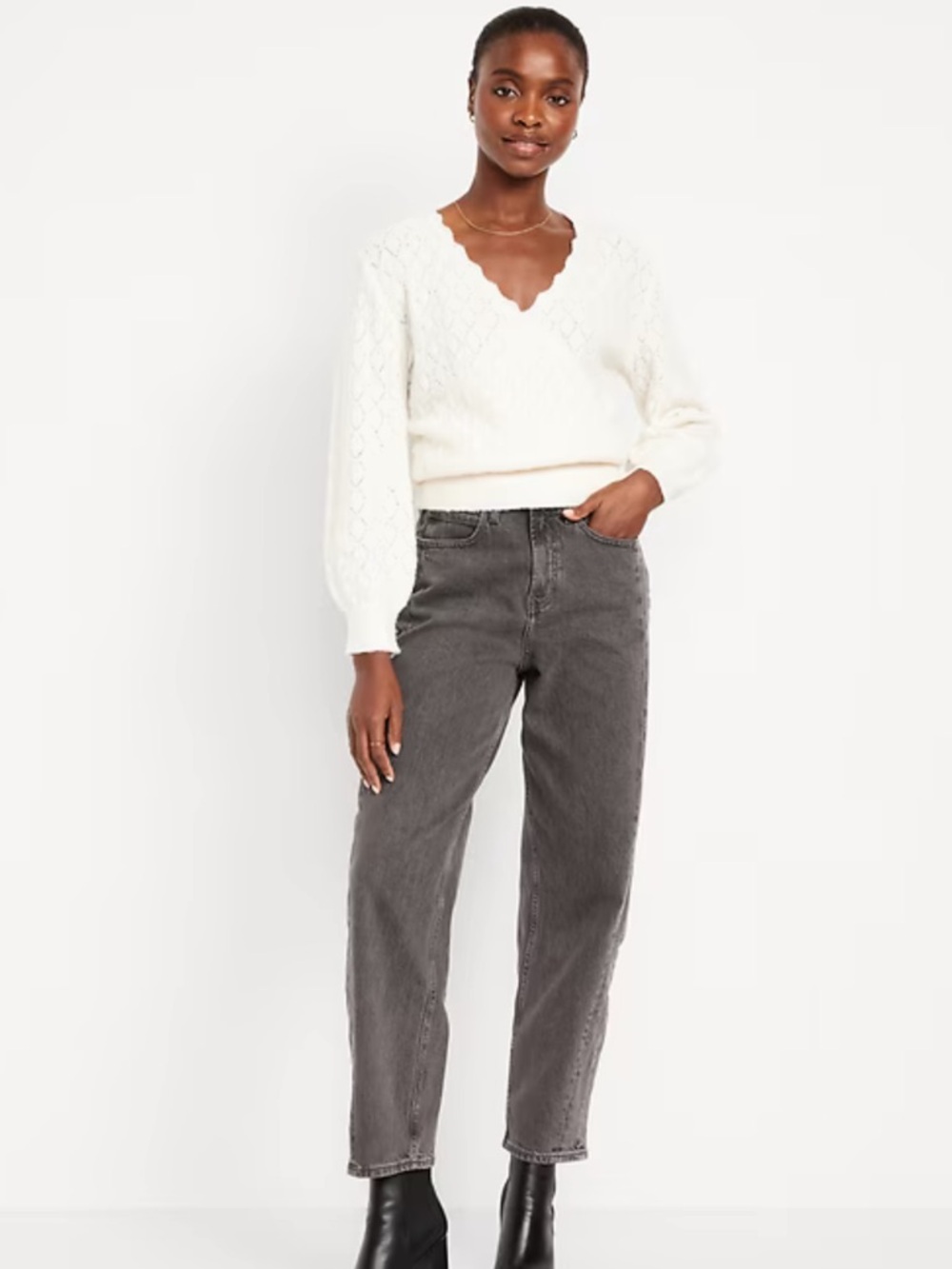 Old Navy Gray Wash Barrel Jeans
